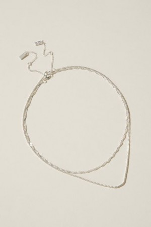 Cotton On 2Pk Fine Chain Necklace Women's Jewellery Silver | 11UWEXenZO3