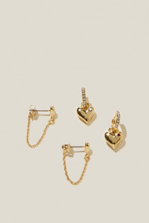 Cotton On 2Pk Mid Earring Women's Jewellery Gold Red | KVOjtKSyPln