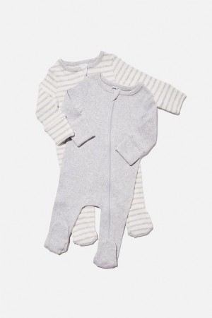 Cotton On 2 Pack Essentials Zip Baby Rompers Cloud | 5ZJOfymAKkY