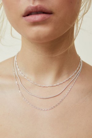 Cotton On 3Pk Fine Chain Necklace Women's Jewellery Silver Snake | m5qrWQucU5W