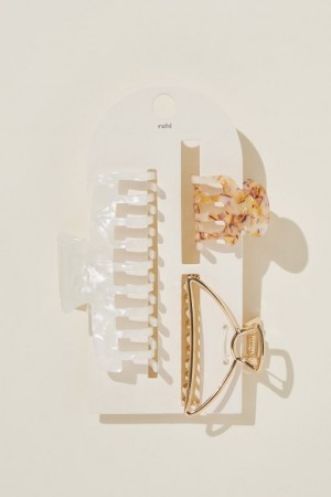 Cotton On 3Pk Hair Claw Women's Hair Accessories White / Gold | JAPLuP5wZK5