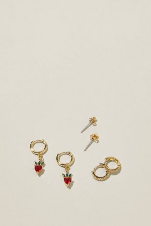 Cotton On 3Pk Small Earring Women's Jewellery Gold Red | K9brenULzPX