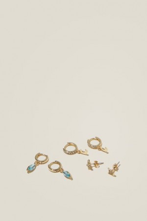 Cotton On 3Pk Small Earring Women's Jewellery Gold Light Blue | eHnmpLAUQSX