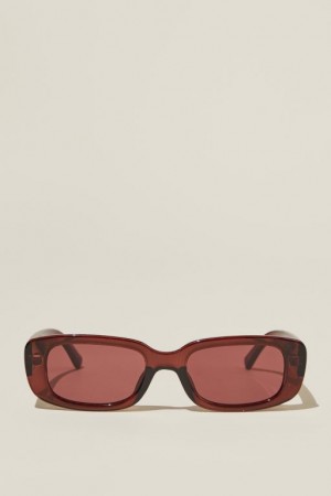 Cotton On Abby Rectangle Women's Sunglasses Brown | nLuROLDeK8A
