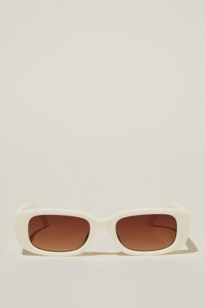 Cotton On Abby Rectangle Women's Sunglasses White | tjrFziJgkCs