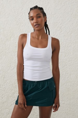 Cotton On Active Rib Scoop Women's Tanks White | N0uNoRnf9L1