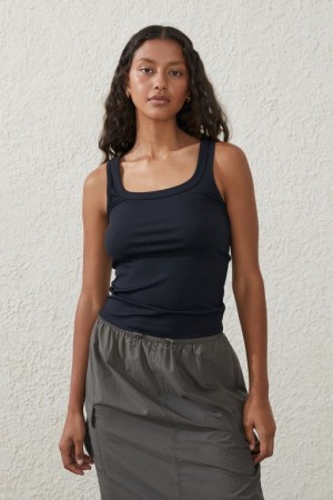 Cotton On Active Rib Scoop Women's Tanks Black | k2dDt7KfDRU