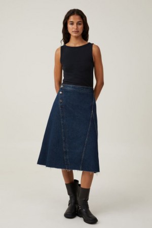 Cotton On Archer Denim Midi Women's Skirt Blue | E1nORtnLnwO