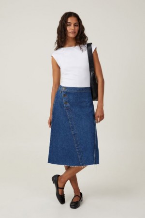 Cotton On Archer Denim Midi Women's Skirt Blue | ZE0IubebvyT