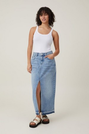 Cotton On Bailey Denim Maxi Women's Skirt Blue | 0eanGFZnmdZ