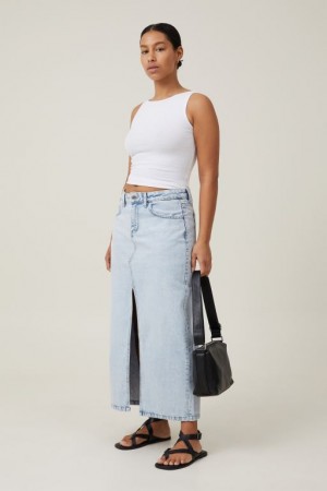Cotton On Bailey Denim Maxi Women's Skirt Blue | c7Q07YxeFyU