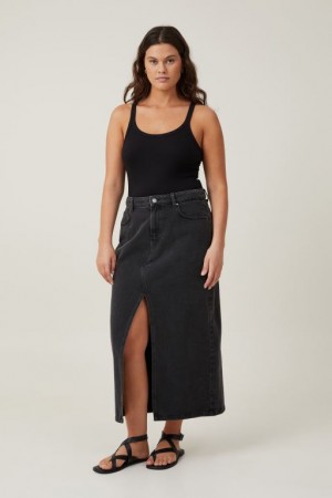 Cotton On Bailey Denim Maxi Women's Skirt Deep Grey Black | zYU7Kh47vID