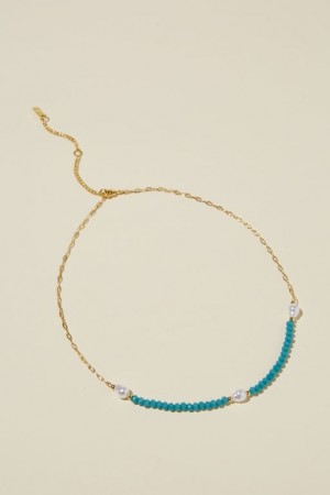 Cotton On Beaded Necklace Women's Jewellery Gold Green | YJgFWi26TNo
