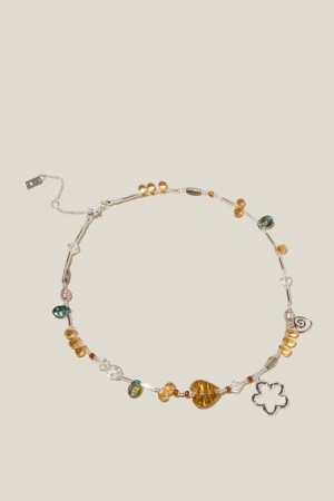 Cotton On Beaded Necklace Women's Jewellery Silver | 84k6vr3CGkC