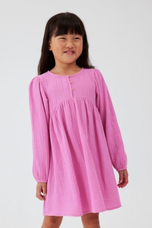 Cotton On Bella Long Sleeve Girls' Dress Pink | 767V0qnEIv5
