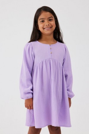 Cotton On Bella Long Sleeve Girls' Dress Purple | 3lnPgfrFYku