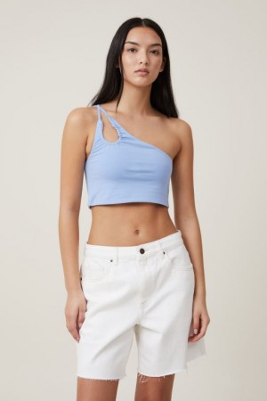 Cotton On Belle One Shoulder Gathered Crop Women's Tanks Blue | CcV4axOYiMq