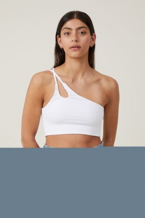 Cotton On Belle One Shoulder Gathered Crop Women's Tanks White | JCguY9JvysC
