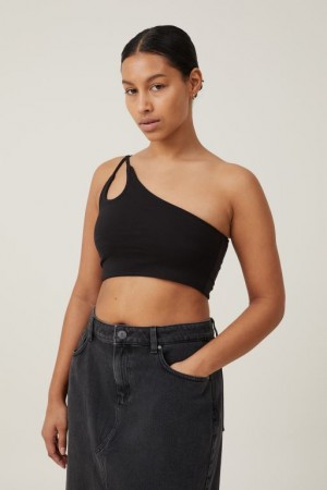 Cotton On Belle One Shoulder Gathered Crop Women's Tanks Black | GRMkKTCGQ3l