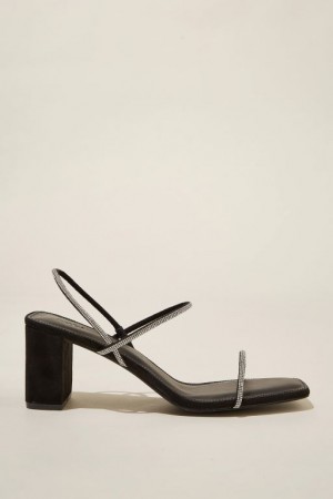 Cotton On Billy Tubular Slingback Block Women's Heels Black / Silver | No4n1kddFuZ