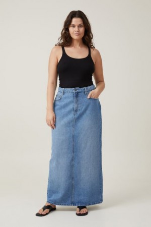Cotton On Blake Denim Maxi Women's Skirt Turquoise Blue | o41jG3Tz97M