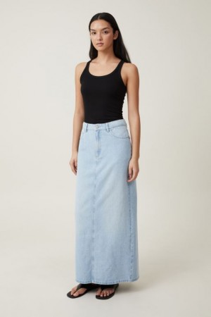 Cotton On Blake Denim Maxi Women's Skirt Blue | 4geHYBrtPq6