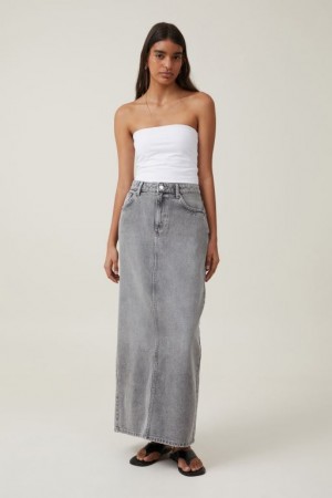 Cotton On Blake Denim Maxi Women's Skirt Grey | GrzCytYynmf