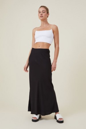 Cotton On Bloom Maxi Slip Women's Skirt Black | oFRjL52Dc4a