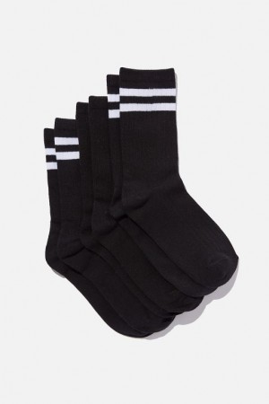Cotton On Body 3Pk Crew Women's Socks Black / White Stripes | rCF3rHs93Wa