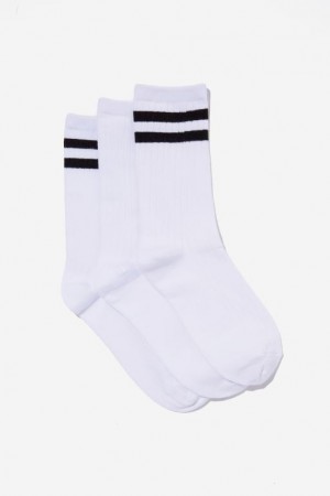 Cotton On Body 3Pk Crew Women's Socks White / Black Stripes | aJvVGHdD0e3