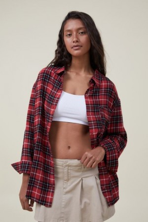 Cotton On Boyfriend Flannel Women's Shirts Red | KIaoriK39kw