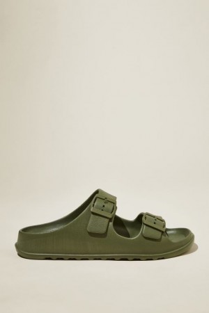 Cotton On Bronte Double Buckle Slide Women's Sandals Dark Olive | UMD7IKaC9aD
