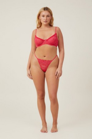 Cotton On Butterfly Lace Tanga Brief Women's Thong Rose Red | YJVoM6b16kg