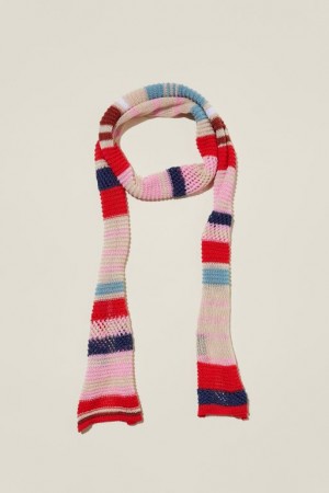 Cotton On Cara Skinny Scarf Women's Hats Red Multicolor Stripes | PnUxFiF0rUP