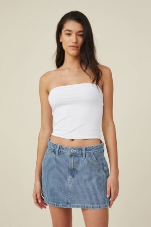 Cotton On Cargo Denim Low Rise Mini Skirt Women's Jeans Blue Stripes | ee0avcYjkU6