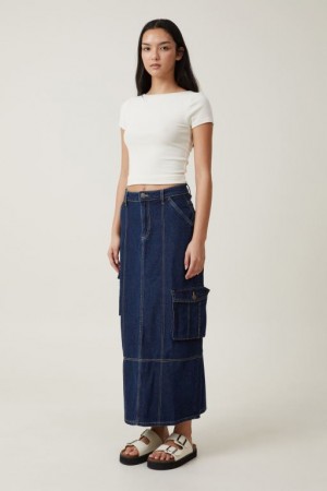Cotton On Cargo Denim Maxi Women's Skirt Blue | 2Kolqqs5Thl