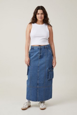 Cotton On Cargo Denim Maxi Women's Skirt Blue | Ejzdr8K6Gis