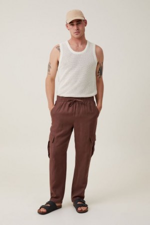 Cotton On Cargo Linen Men's Pants Chocolate | dzUsIyDBHIY