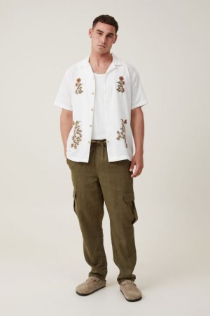 Cotton On Cargo Linen Men's Pants Green | NMLzqAiKqK0