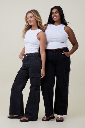 Cotton On Cargo Wide Leg Jean Women's Pants Deep Grey Black | wPAqahB5UC7