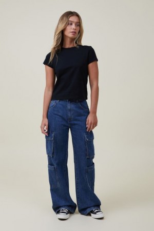 Cotton On Cargo Wide Leg Women's Jeans Blue | nFV8ZGuKhrE