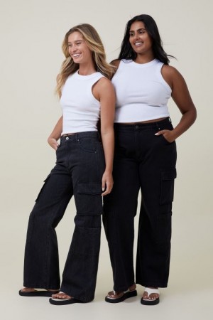 Cotton On Cargo Wide Leg Women's Jeans Deep Grey Black | ybbQPJuVaQH