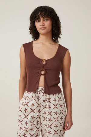 Cotton On Cassie Ring Front Women's Tanks Brown | gyn8rBWvWot