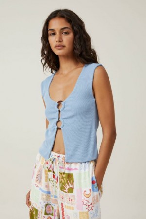 Cotton On Cassie Ring Front Women's Tanks Blue | fwlwXREzrga