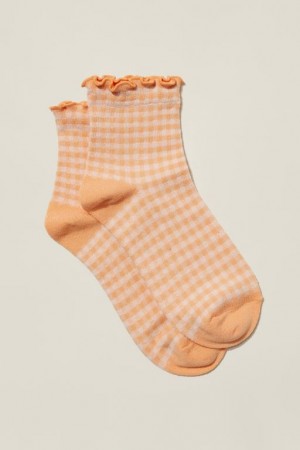 Cotton On Check Frill Quarter Crew Women's Socks Coral | 2BBMG9vMp5w