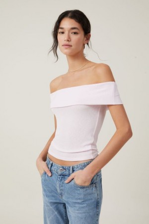 Cotton On Chloe Off The Shoulder Women's T Shirts Purple | 4Vwa4lYuWav