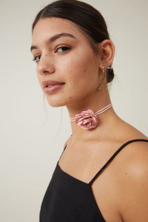Cotton On Choker Necklace Women's Jewellery Silver Pink Flower | G3ILMKb8Noi