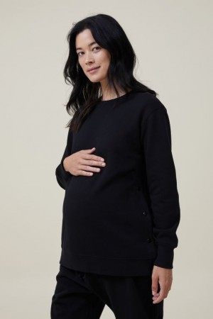 Cotton On Classic Stud Side Crew Fleece Women's Maternity Wear Black | Eg7AKYP7DLb