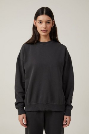 Cotton On Classic Washed Crew Sweatshirt Women's Track Pants Black | gkmprYVw0zG