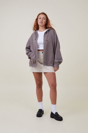 Cotton On Classic Washed Zip-Through Hoodie Women's Jumpers Beige | FA3wHr8bJaV